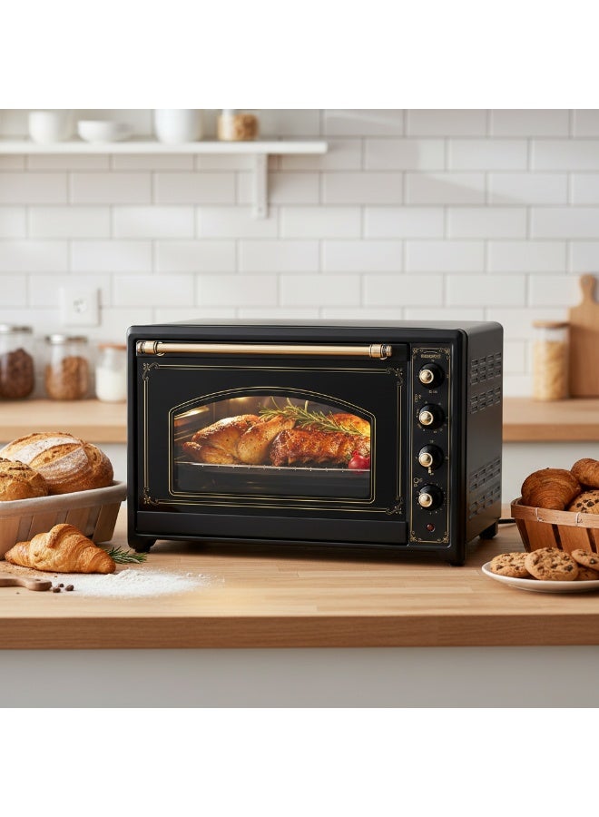 GENERALTEC فرن توستر كهربائي جنرالتيك 75 لتر مع شواية دوارة ومروحة هوائية، باب زجاجي مزدوج، قدرة 2800 واط، تحكم في درجة الحرارة من 100-250°C، مؤقت 60 دقيقة، فرن بسعة كبيرة للخبز والشواء والشوي - نموذج GOT101BR - ضمان سنة واحدة - Image 3